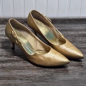 Quali Craft Women's Vintage 50s 60s Gold Kitten Heel Size 8